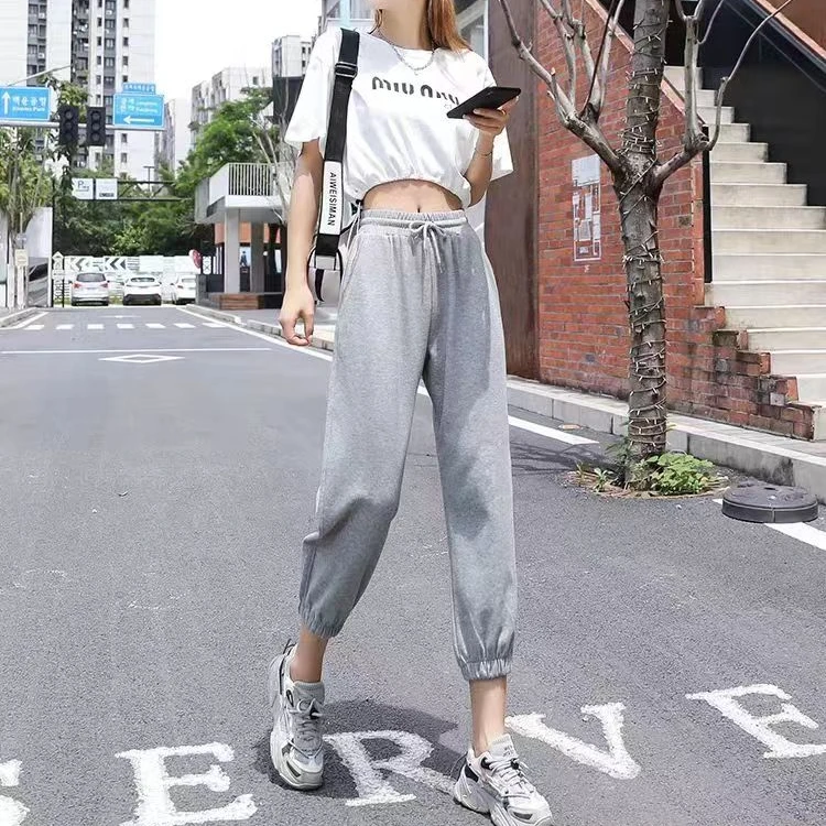 现货！女士运动裤休闲裤春夏系带松紧腰CC285束脚长裤显瘦透气