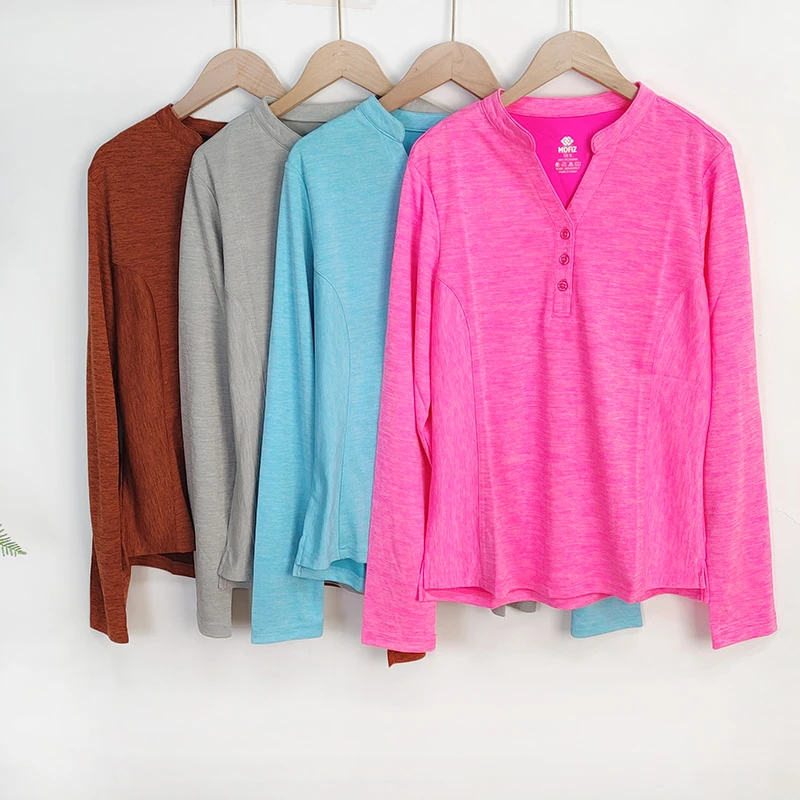 #CC254 女士长袖T恤 V领小衫 运动速干衣 贴身舒适 休闲柔软 百搭