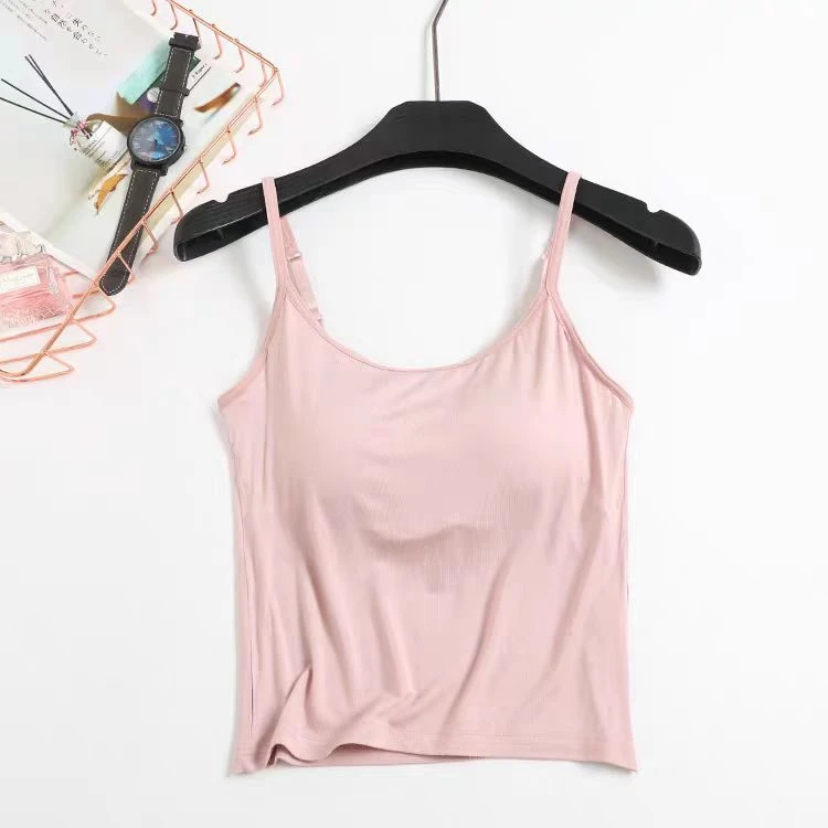 现货！含胸垫吊带背心女士内搭免穿文胸肩带可调节上衣HH259宽松