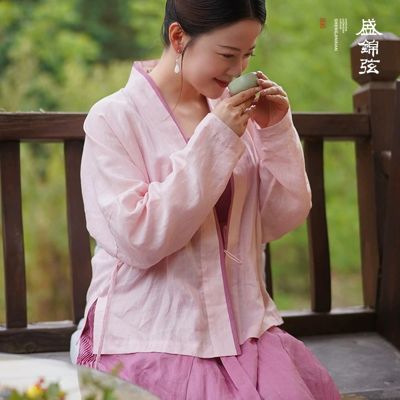 盛锦弦日常宋制汉服[烟水微茫]飞机袖苎麻复古百搭宽松显瘦直襟衫
