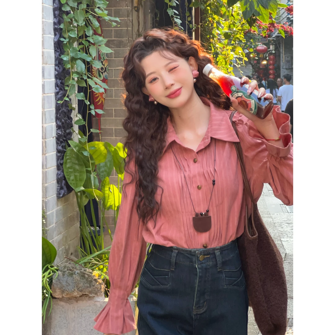 温敏er【秋日调色】秋季气质港风设计感宽松长袖衬衫女MK0924243