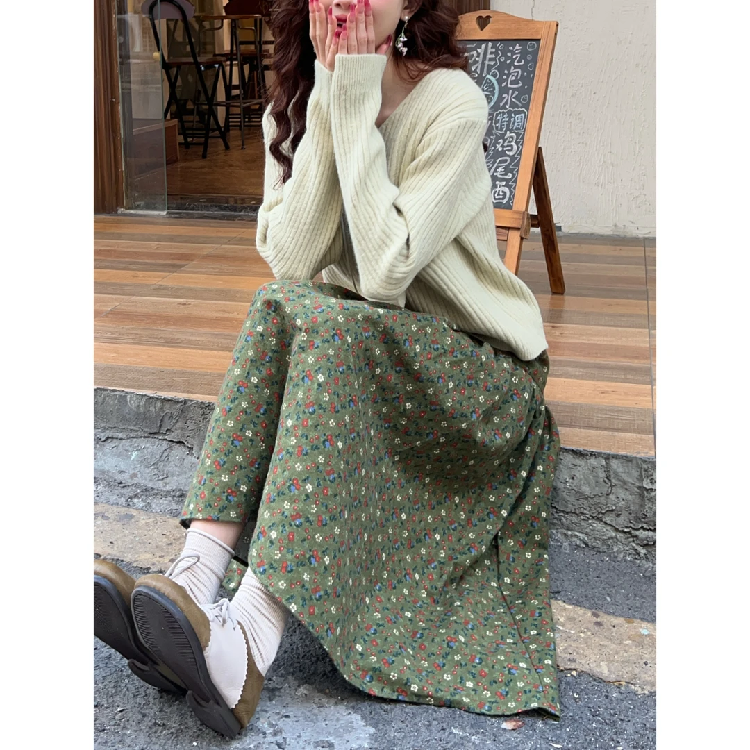 温敏er【雪落松林】港风复古中长款半身裙高腰百搭裙子MX9019376