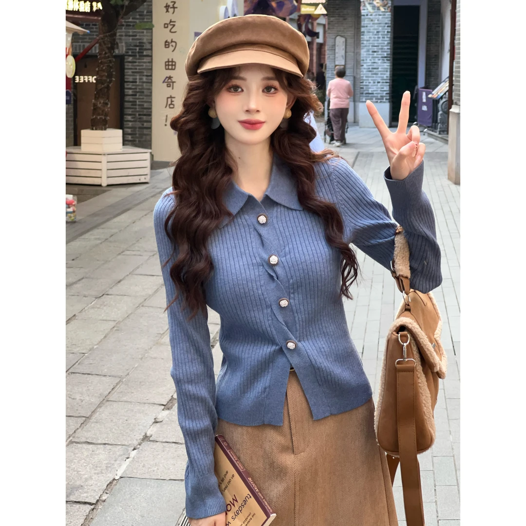 温敏er【微醺心动】港风复古纯色毛衣上衣MX9019271-2