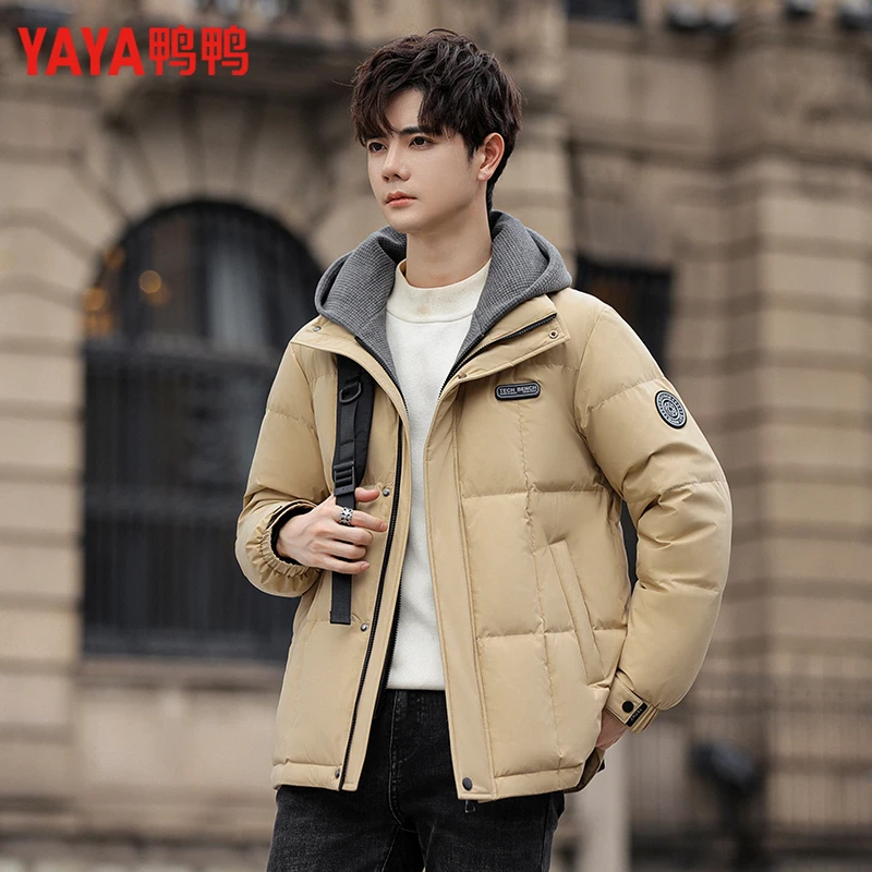 鸭鸭男士短款连帽加厚保暖冬季时尚休闲宽松潮流百搭韩版羽绒服AM