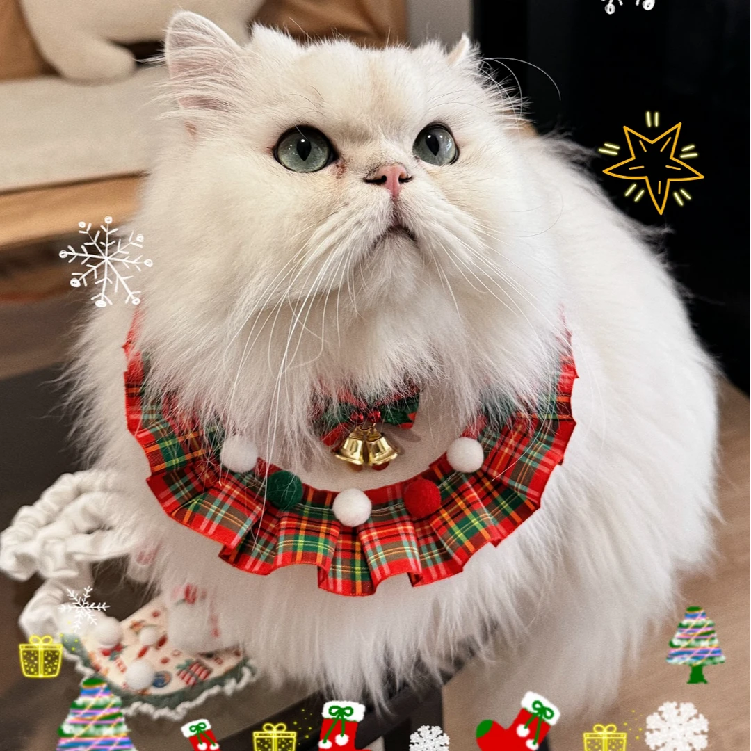 【清仓一个不留】圣诞铃铛大花边弹力绳猪鼻扣猫狗宠物口水巾围兜