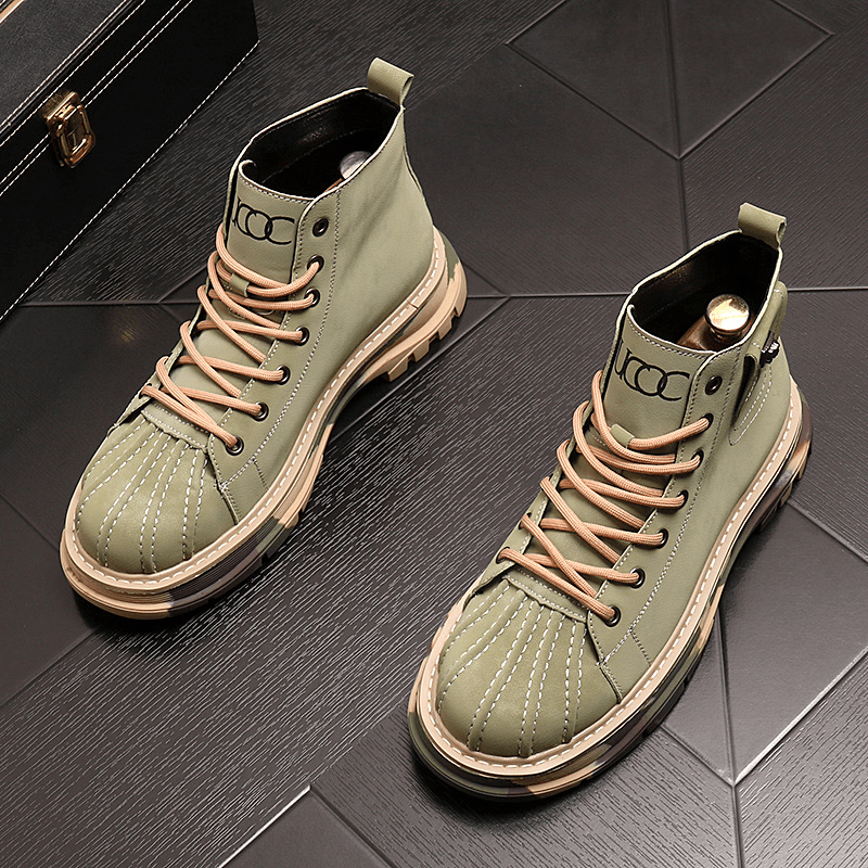 英伦马丁靴男秋季新款贝壳头潮牌高帮男鞋子磨砂皮户外工装大黄靴