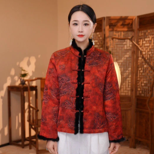 8975新款国风新款气质带毛领棉服