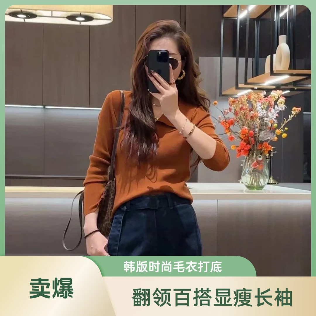 秋冬套头新款韩版时尚大翻领百搭显瘦海军风洋气长袖打底衫女毛衣