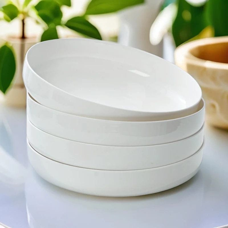 4只装8英寸纯白窝盘简约耐高温蒸盘陶瓷餐具