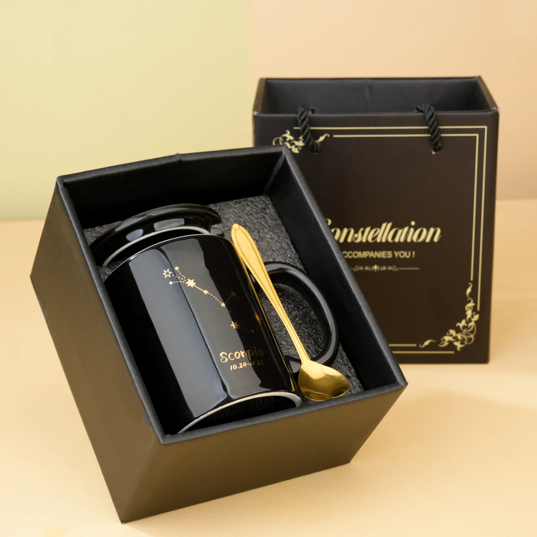 欧式创意十二星座马克杯带盖勺个性咖啡杯家用办公情侣水杯陶瓷杯