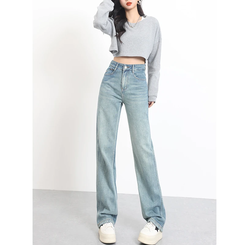 窄版阔腿裤莱赛尔面料修腿形秋季新款小个子拖地牛仔裤女