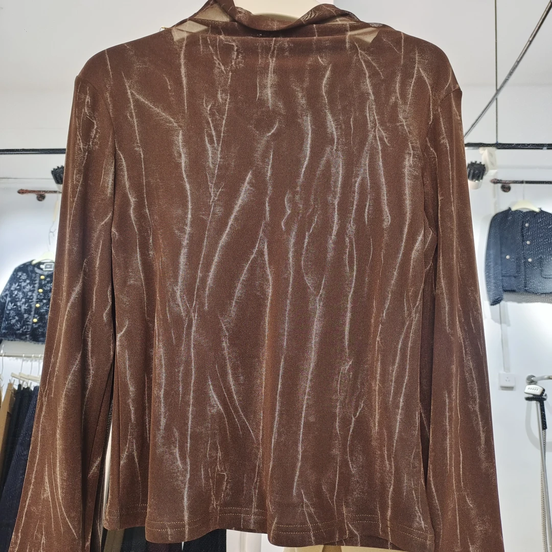 大码胖mm丝绒网格加绒加厚印花长袖T恤小众设计百搭气质上衣