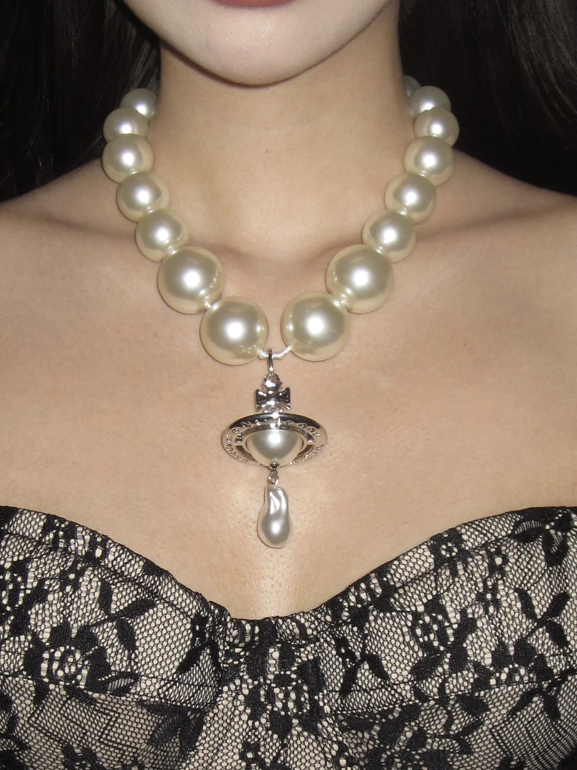 非金属硅胶项链 6NE 土星项链水滴吊坠立体珍珠颈联锁骨链小众