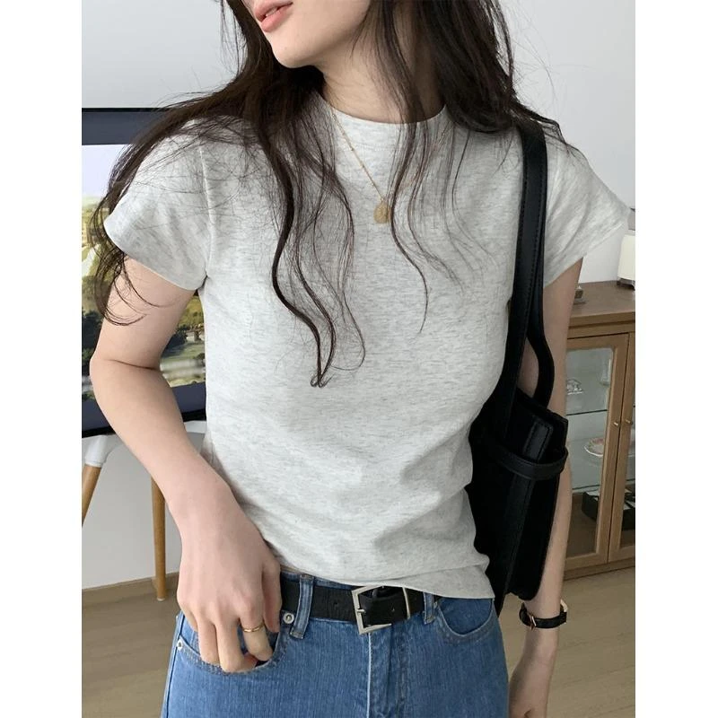 韩系正肩短袖t恤女夏季新款半高领打底衫内搭显瘦T恤高级感上衣潮