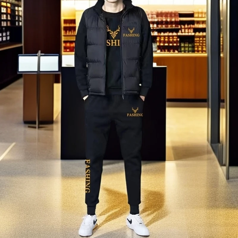 男士卫衣马甲套装秋冬休闲潮流穿搭冬季高端男士加绒时尚长袖卫衣