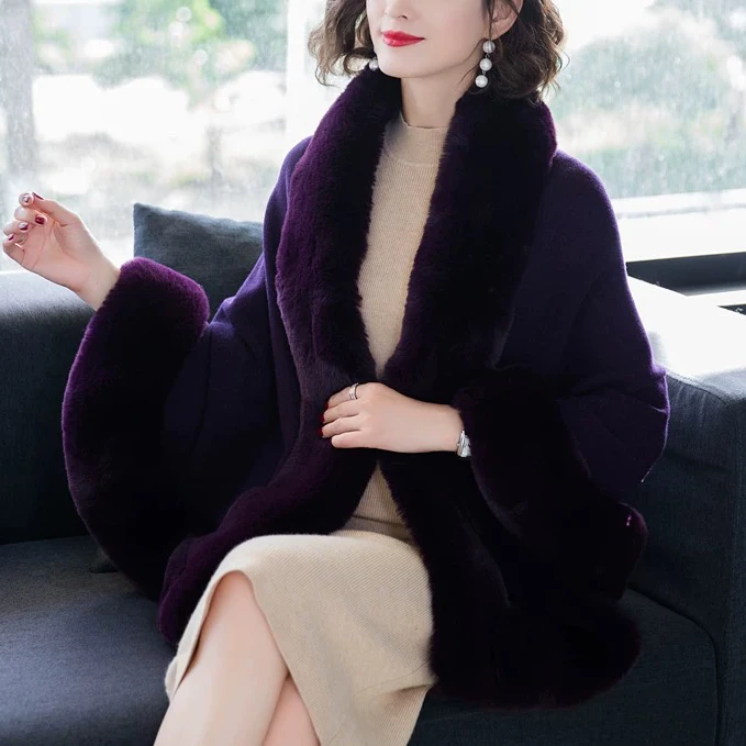 【富贵美人】加厚冬款披肩毛领旗袍旗袍外搭妈妈装纯色百搭女款