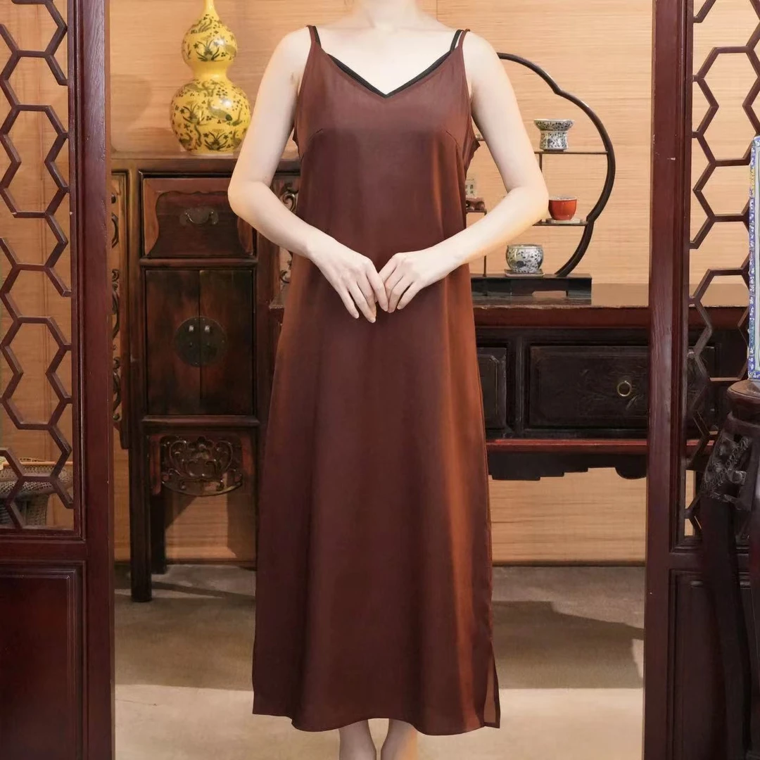 萧娘【筱伞】香云纱无袖夏季连衣裙宽松显瘦纯色复古百搭中国风326