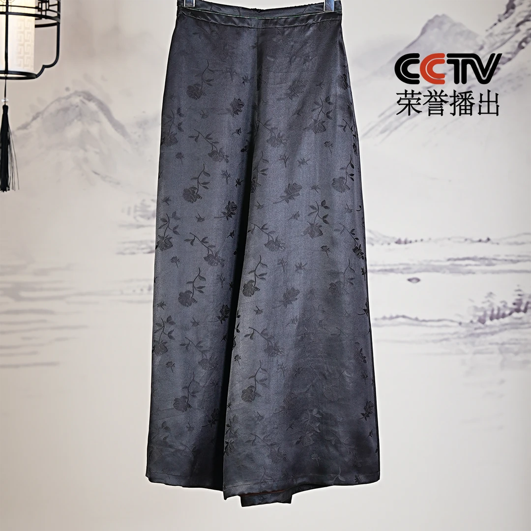 萧娘【颂川】香云纱新中式桑蚕丝阔腿裤子中国风1498