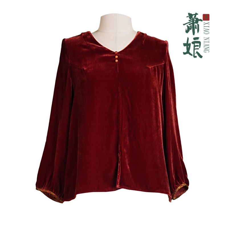 萧娘【婉莎】丝绒上衣女新中式宽松复古国风桑蚕丝XN1799