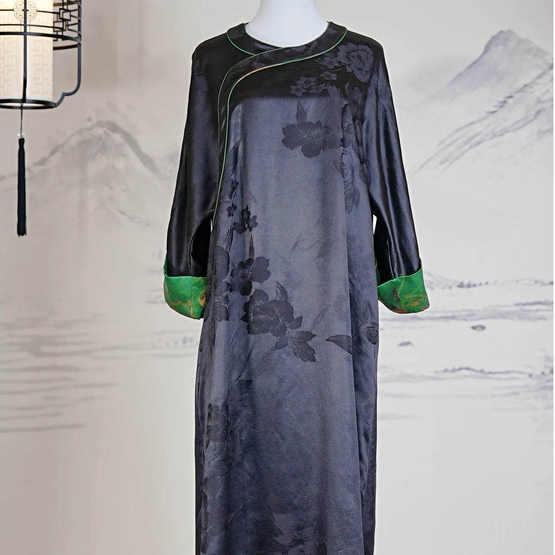 萧娘【绿荷】香云纱新中式桑蚕丝连衣裙中国风9027