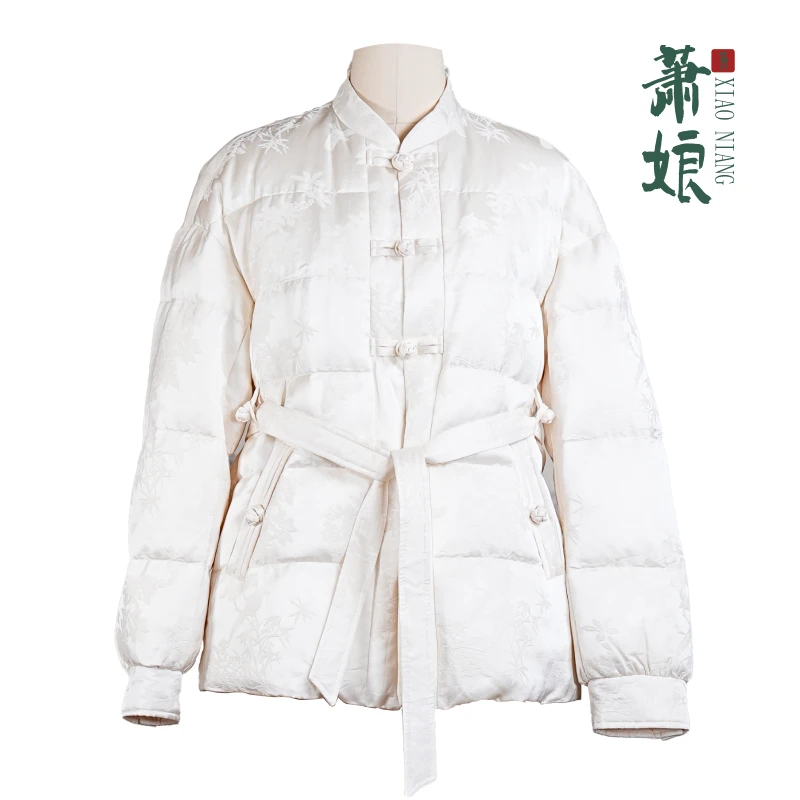 萧娘【拟冰弦】新中式冬季羽绒服国风提花外套女士保暖系带上衣2133