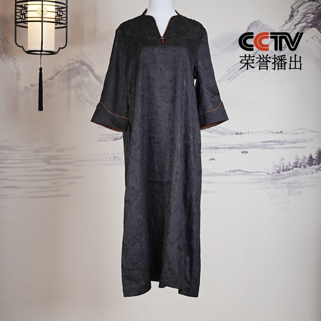 萧娘【轻云舞】四经绞罗香云纱桑蚕丝宽松连衣裙新中式中国风1415