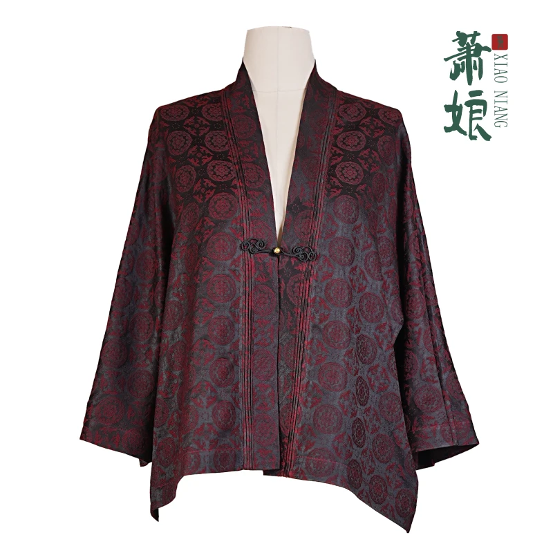 萧娘【浮花】提花丝绵新中式长袖外套宽松百搭中国风秋上衣XN1564