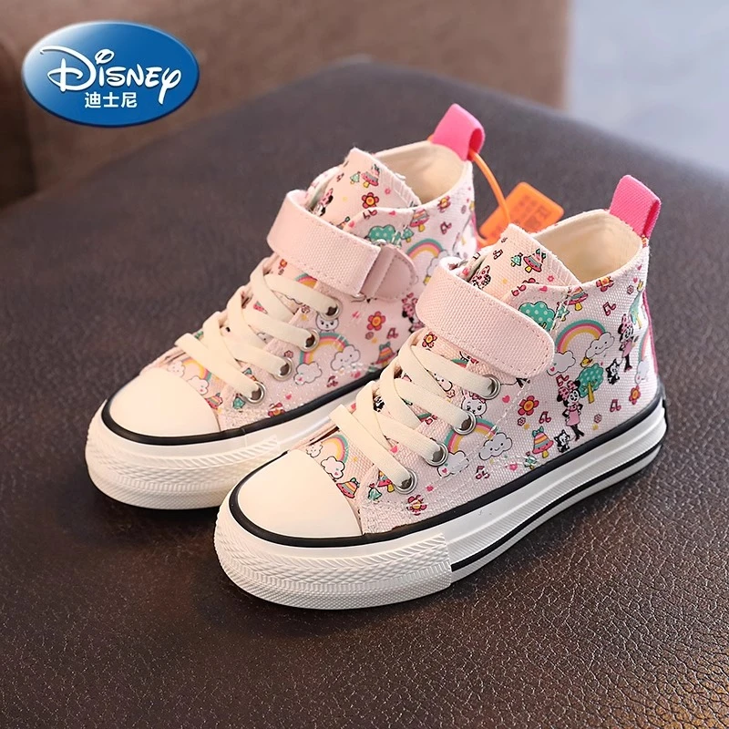 迪士尼童鞋女童帆布鞋女童休闲鞋儿童高帮帆布鞋新款女童高帮布鞋