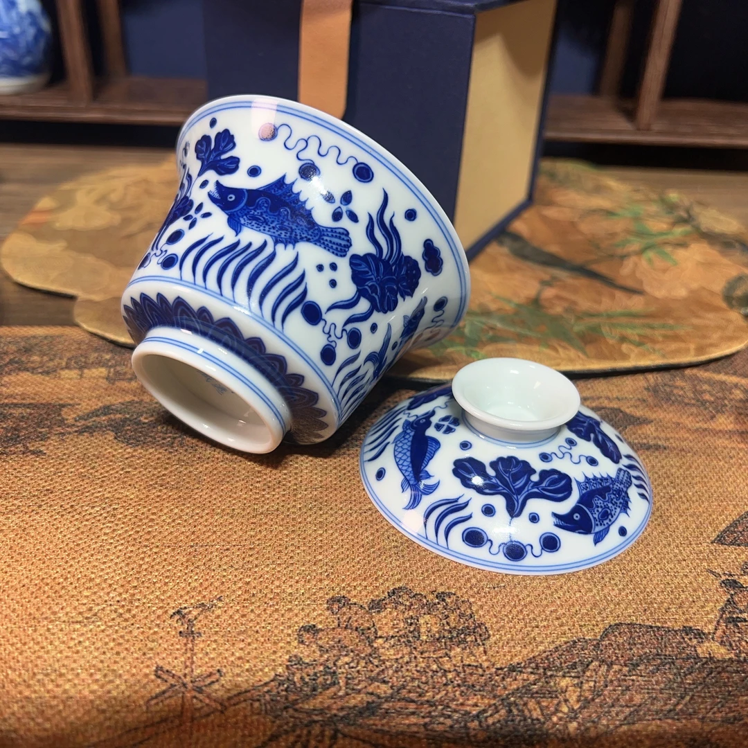明逸堂鱼藻马蹄盖碗