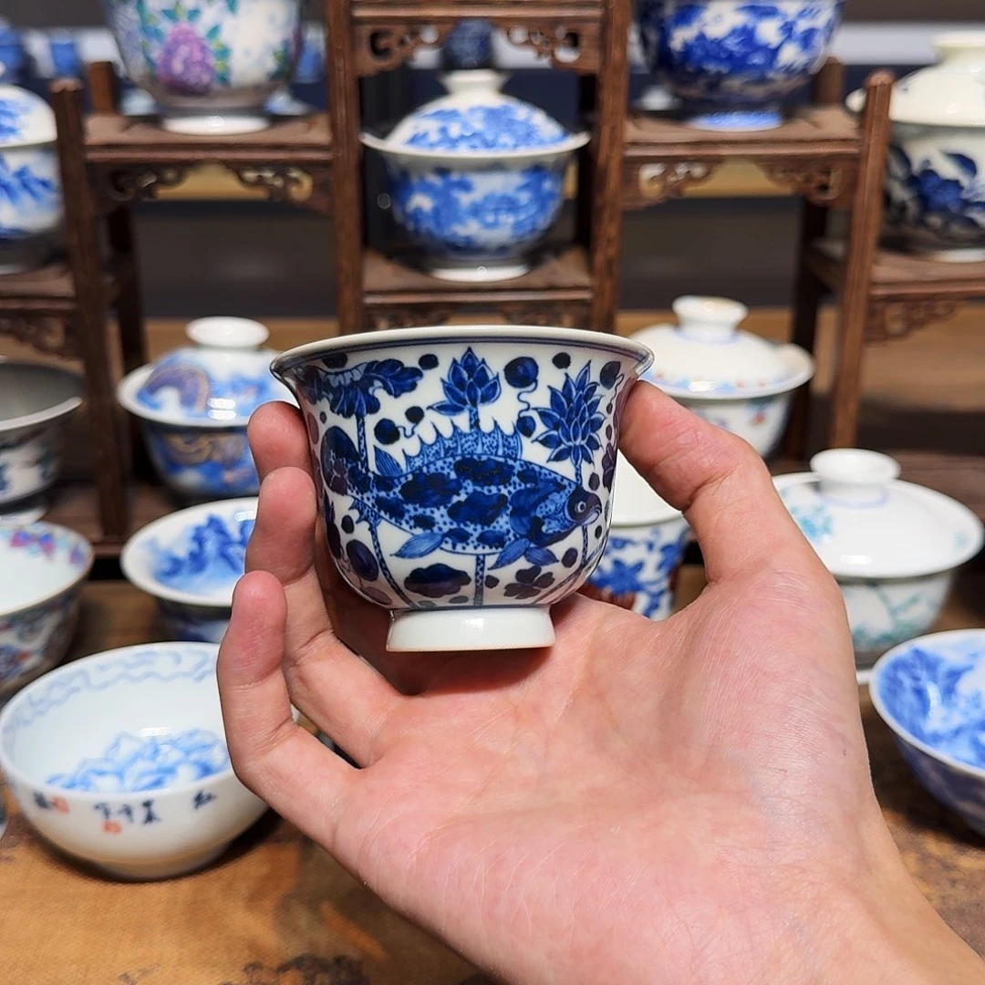 明逸堂元青花鱼藻铃铛杯