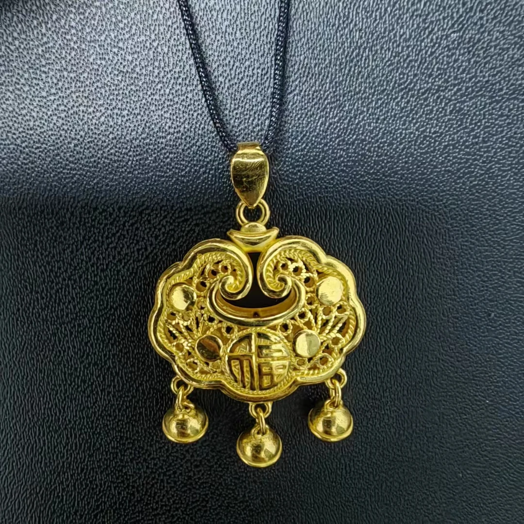 嘉盈珠宝足金999古法传承双福如意百搭祥云锁锁包吊坠（不含链）