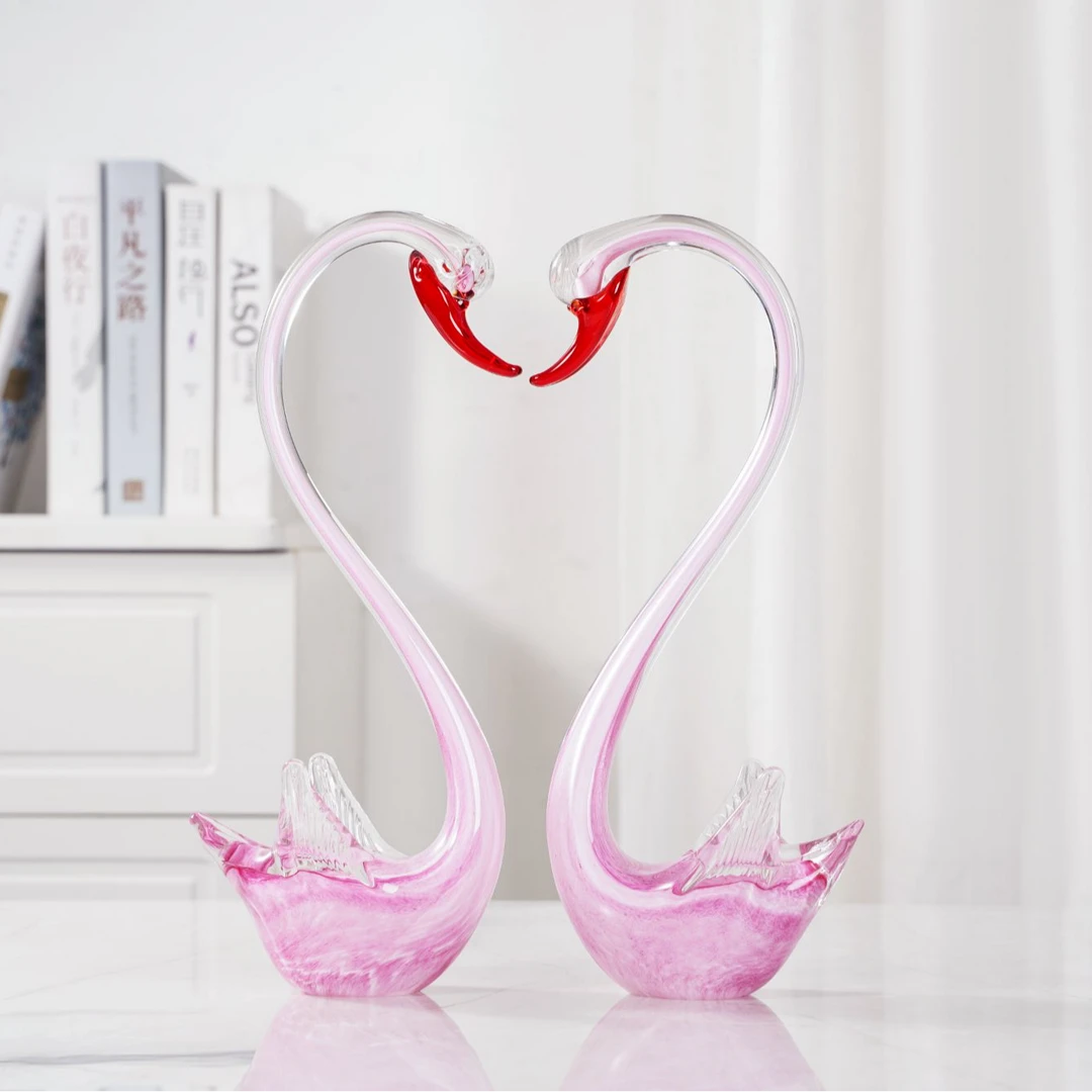 美荷手工琉璃天鹅摆件【粉色之恋】现代轻奢 简约软装 家居桌面摆件