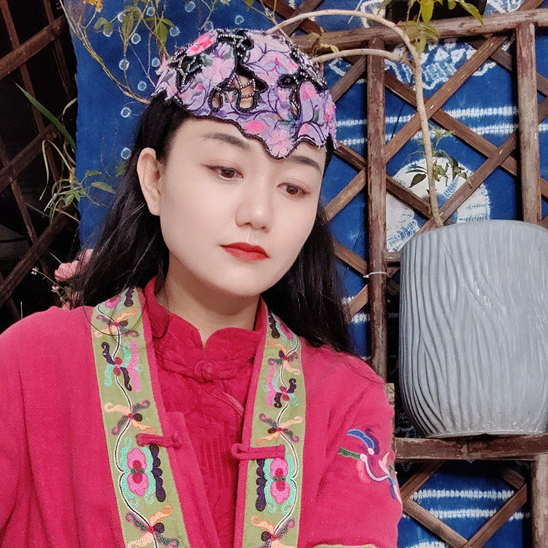 原创设计老绣镂空帽子手工刺绣的发卡遮白发民族风帽155