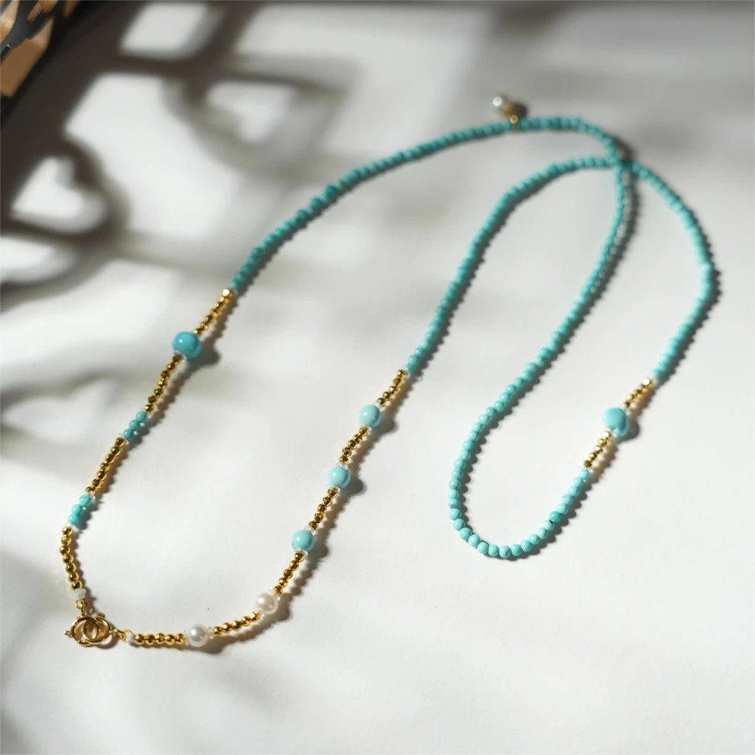 山月-天然绿松石18K金项链