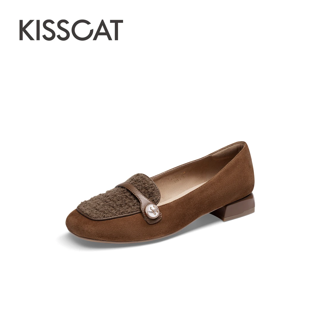 接吻猫新款秋季舒适通勤圆头平跟乐福鞋KA54514-10