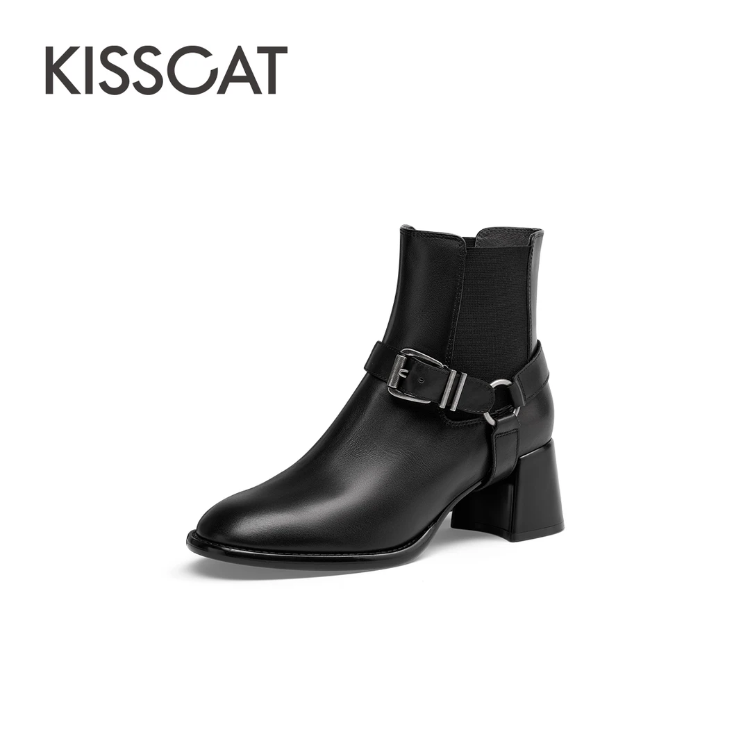 「流光风」接吻猫新款时尚通勤气质圆头时装靴KA54703-10