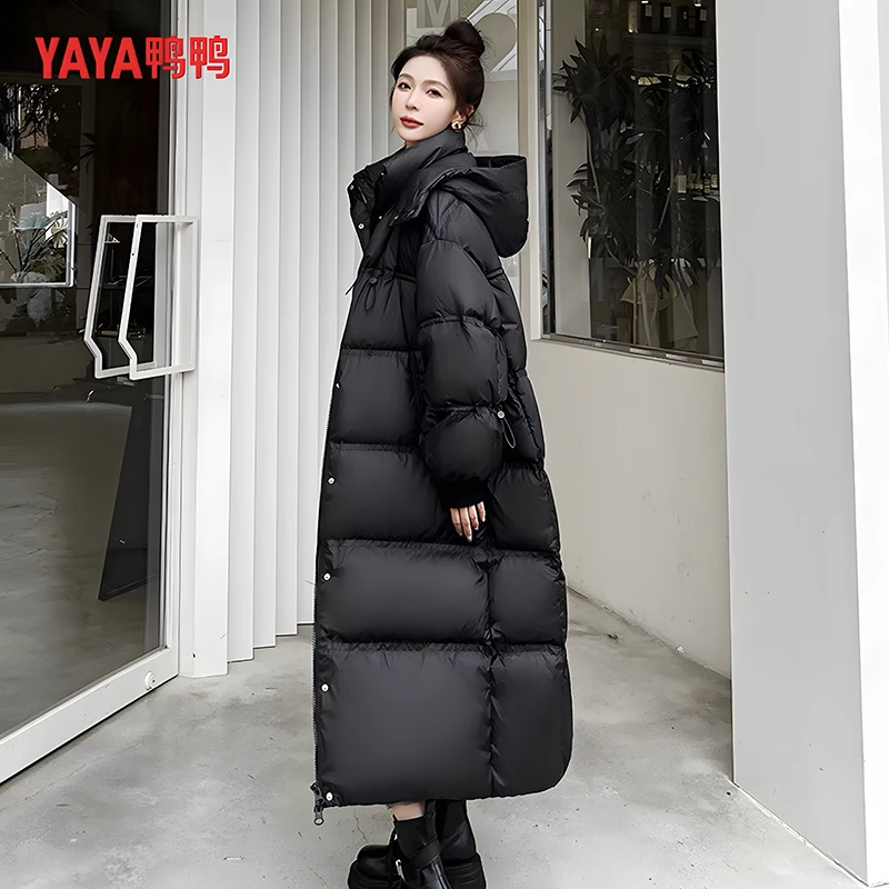 YAYA/鸭鸭中长羽绒服女过膝韩版加厚保暖时尚外套冬季长款羽绒服