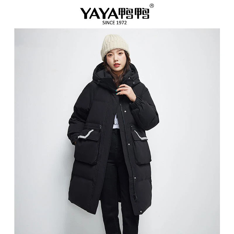 YAYA/鸭鸭2022潮流冬季女士时尚休闲保暖连帽羽绒服DYH06B1160