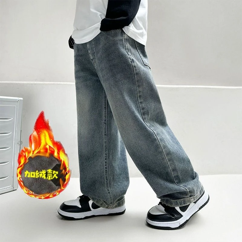 童装儿童春装男童牛仔裤裤子男孩春秋休闲裤秋冬加绒加厚直筒裤