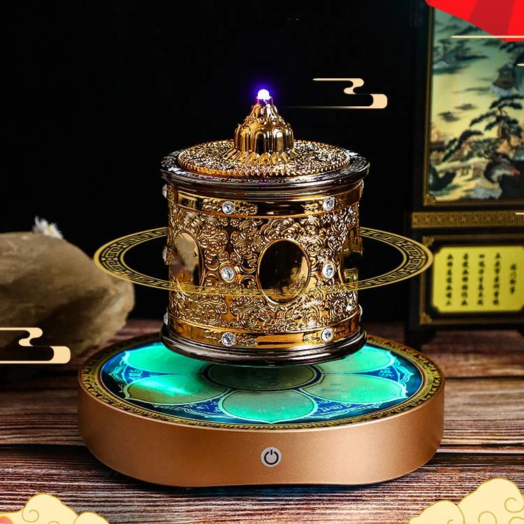 藏式金筒创意静音摆件家用电动转轮镀金磁悬浮转客厅家用