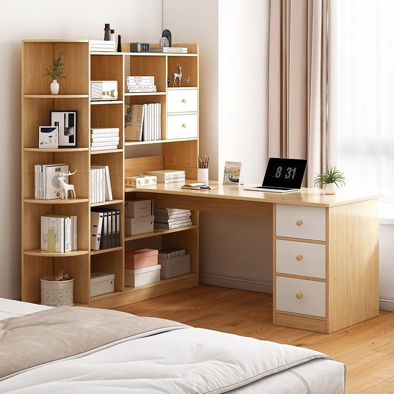新疆包邮电脑台式桌转角书桌书架组合简约家用学生租房卧室书柜一