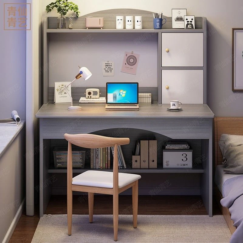 新疆包邮书桌书架组合一体电脑桌台式简约家用写字桌子卧室简易学