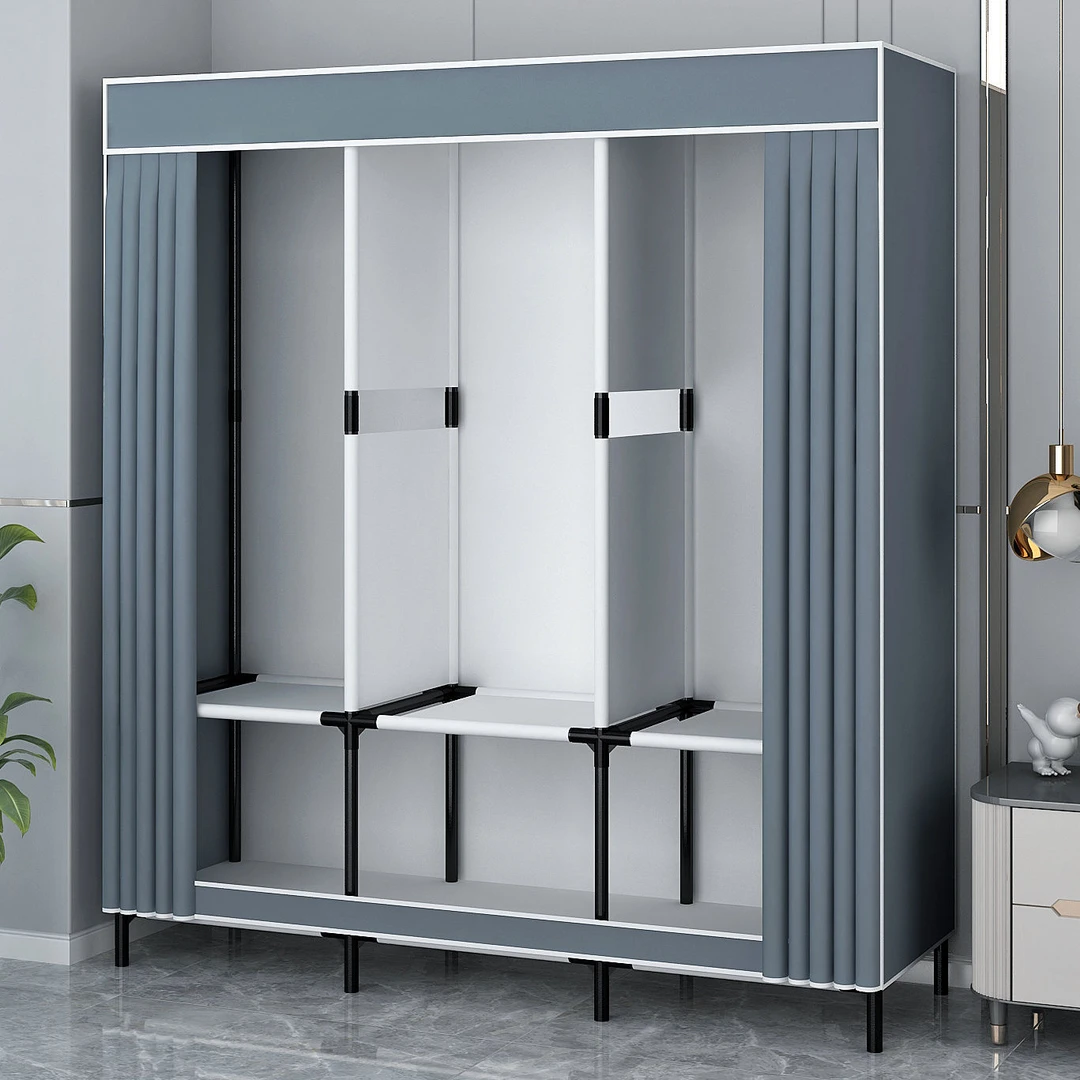 新疆包邮简易衣柜家用卧室组装钢架加固耐用布衣柜出租房加粗加厚