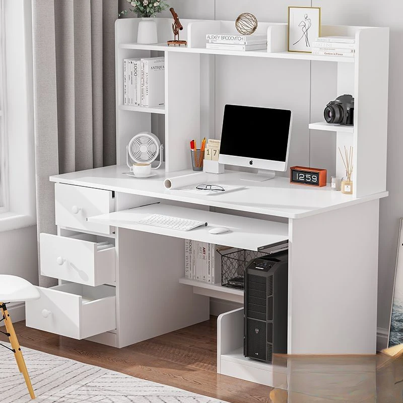 新疆包邮电脑桌家用台式书桌书架一体写字桌办公桌子卧室女学生简