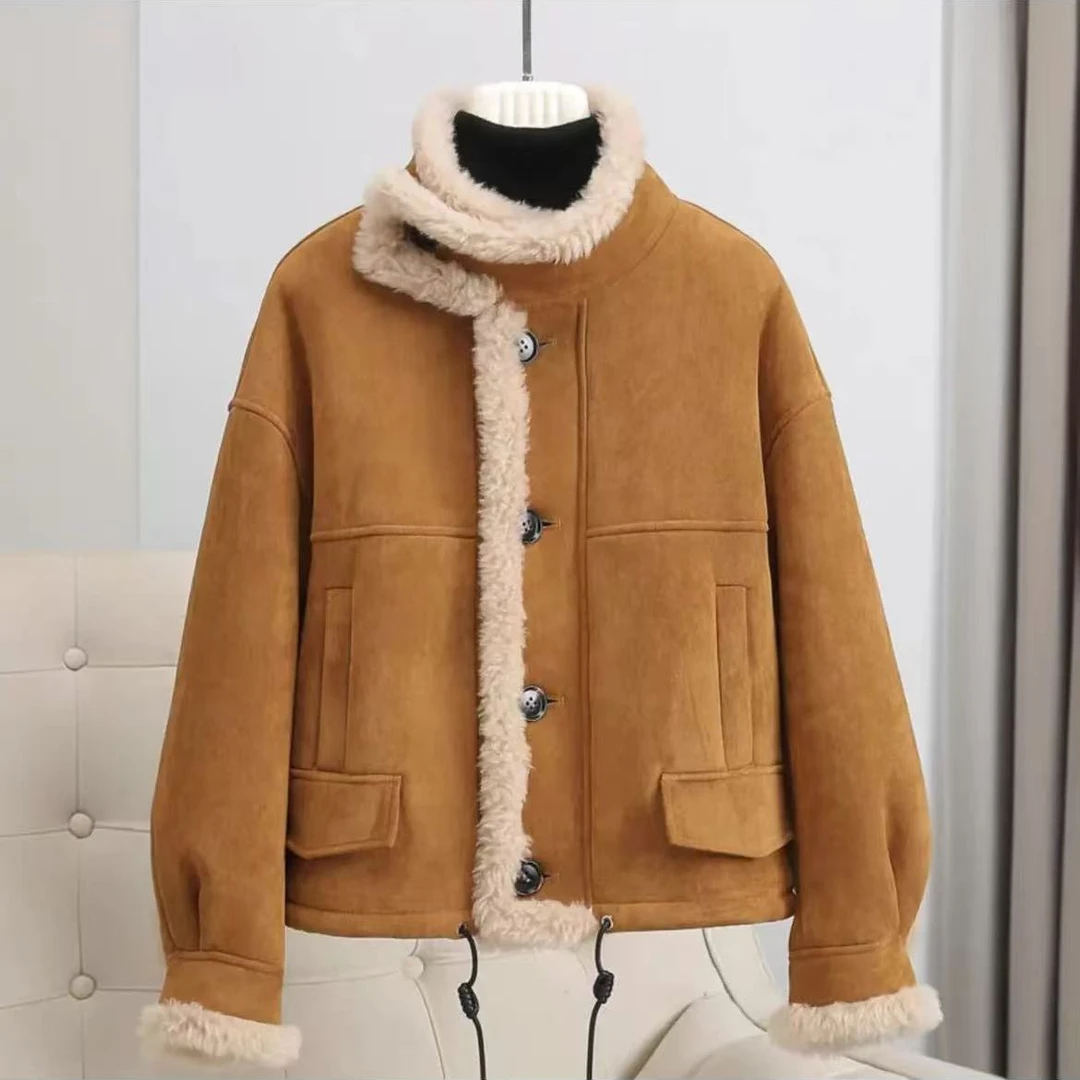 【瑕疵】短款【639】皮衣时尚休闲加绒加厚皮毛一体女装