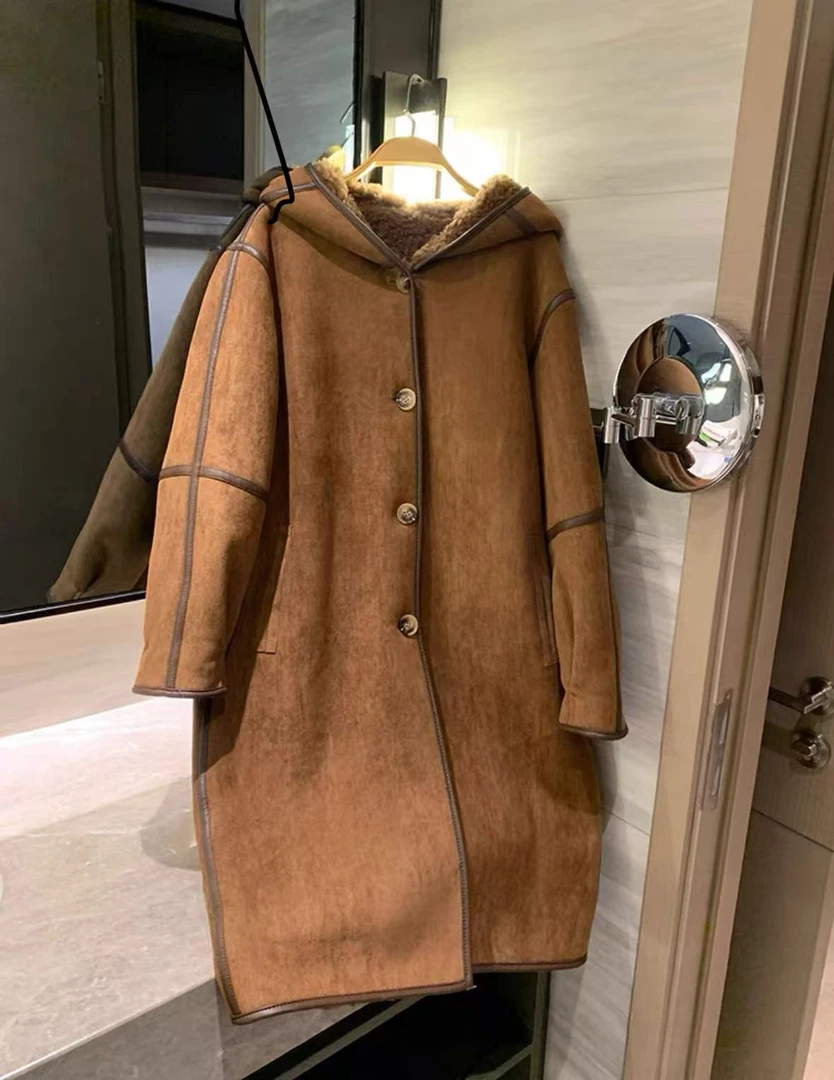 【瑕疵】外套大衣【642】女士棕色连帽皮毛一体夹克