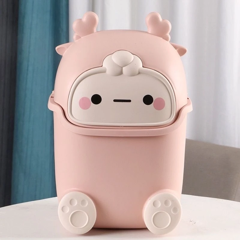 小麋鹿桌面垃圾桶带盖可爱卡通家用宿舍床头垃圾创意网红INS加厚