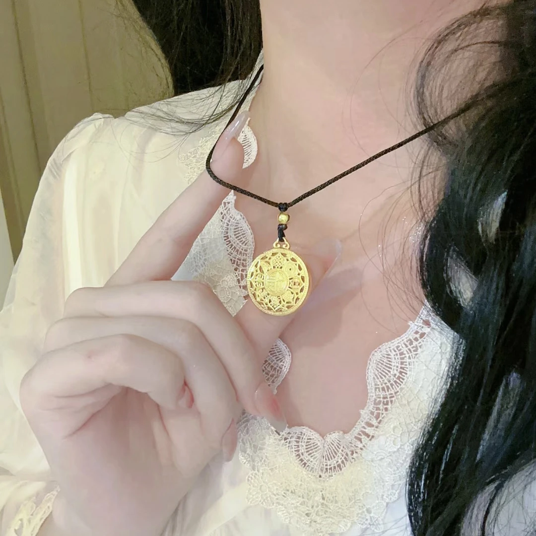 非金属布艺项链 黑绳八宝罗盘项链男女款吊坠挂坠生日礼物送女友