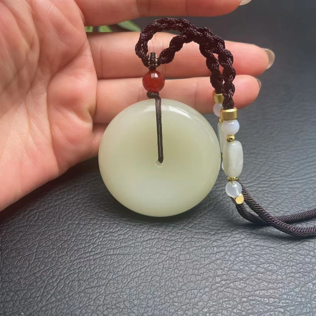 【50mm平安扣】配挂绳证书礼盒青海黄口料吊坠可做车挂