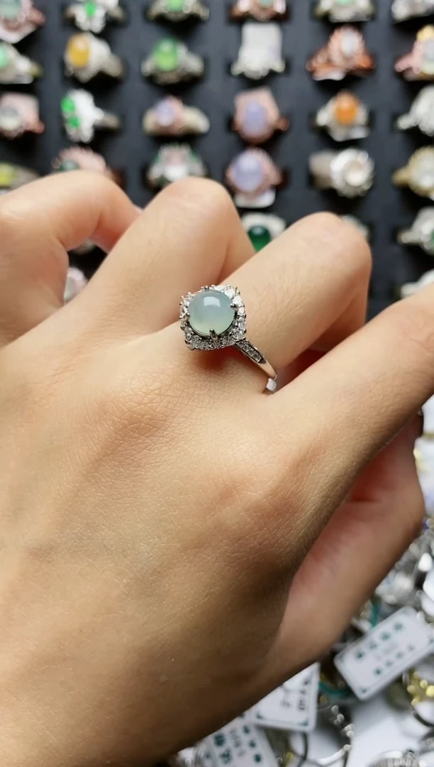 【闪购商品】翡翠戒指银S925镶嵌天然翡翠女戒